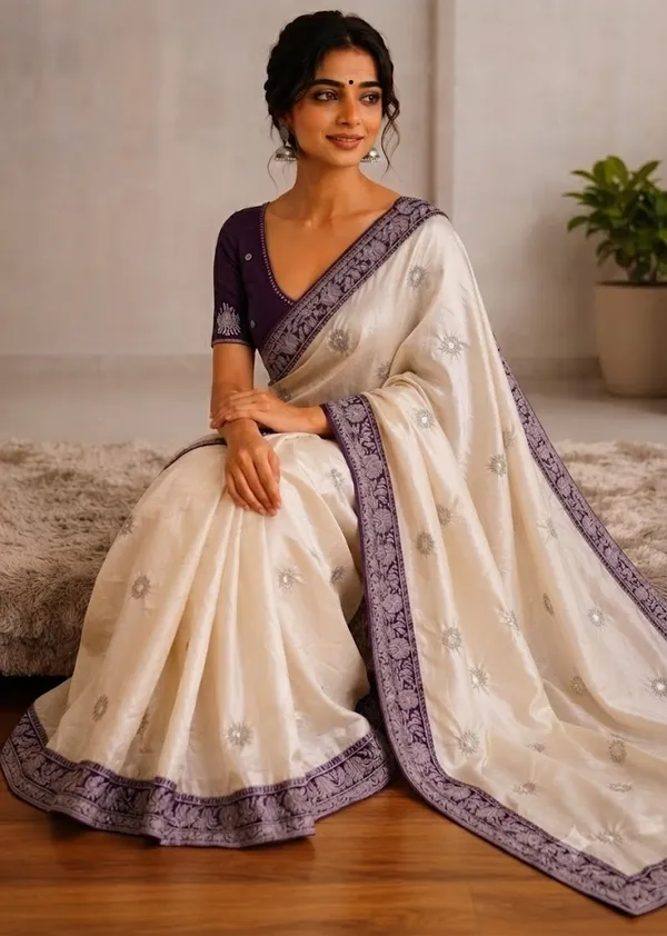 SOMA_Beige_Wari_Silk_Embroidered_Saree_With_Contrast_Wine_Border