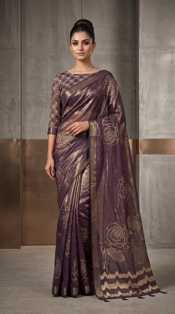 soma_Dark_Brown__Saree_With_Copper_Zari_Jacquard_Weave_And_Elegant_Border