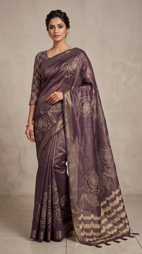soma_Dark_Brown__Saree_With_Copper_Zari_Jacquard_Weave_And_Elegant_Border