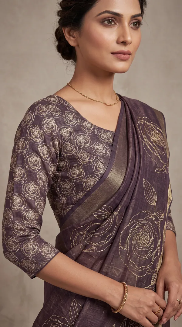 soma_Dark_Brown__Saree_With_Copper_Zari_Jacquard_Weave_And_Elegant_Border