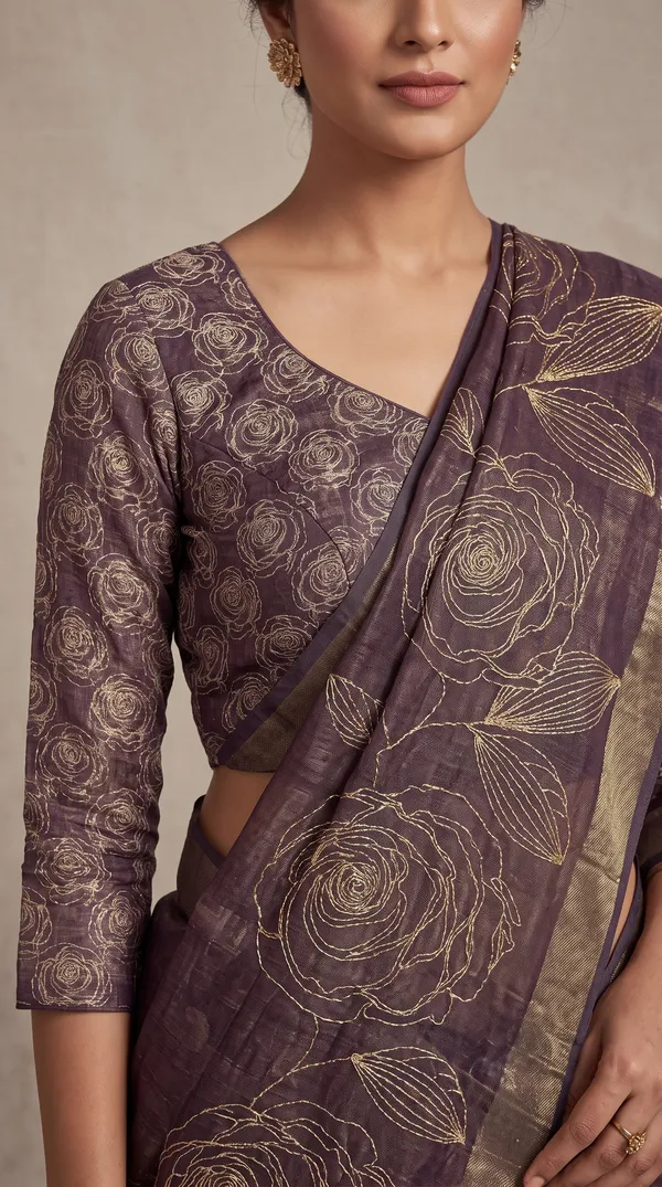 soma_Dark_Brown__Saree_With_Copper_Zari_Jacquard_Weave_And_Elegant_Border