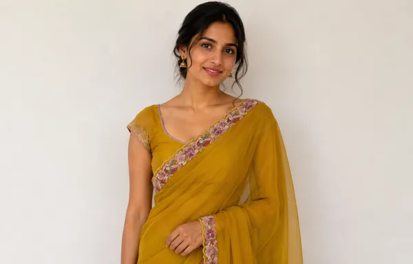 SOMA_Mustard_Yellow_Chiffon_Embroidered_Saree_With_Floral_Border