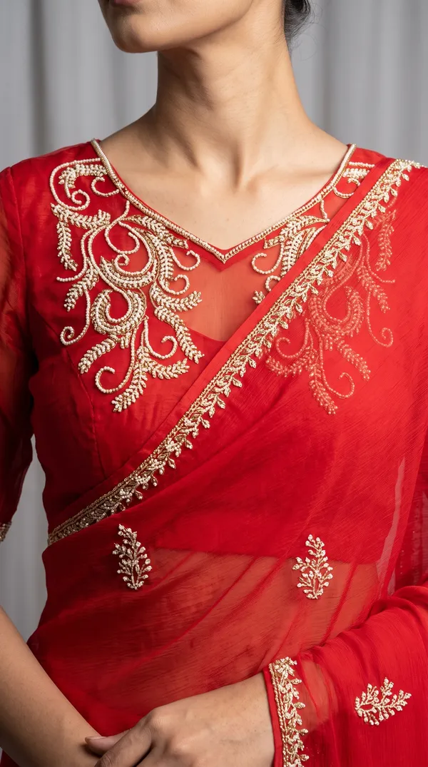 soma_Vibrant_Red_Saree_With_Elegant_Gold_Embroidered_Motifs_And_Matching_Blouse
