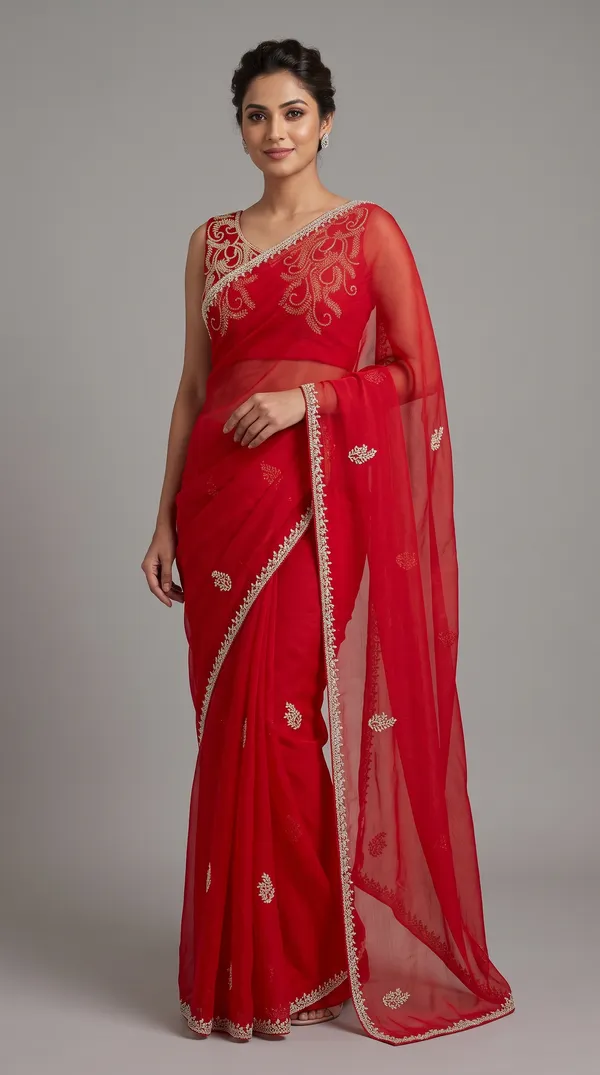soma_Vibrant_Red_Saree_With_Elegant_Gold_Embroidered_Motifs_And_Matching_Blouse