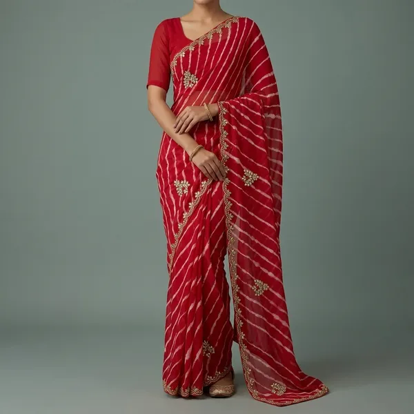 SOMA_Red_Leheriya_Georgette_Saree