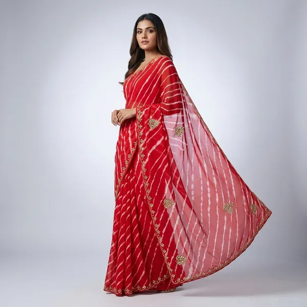 SOMA_Red_Leheriya_Georgette_Saree