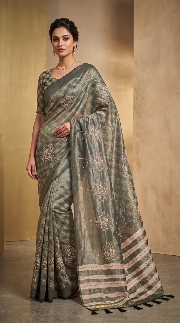 soma_Olive_Green_Heavy_Zari_Brocade_Work_Saree_With_Floral_Border