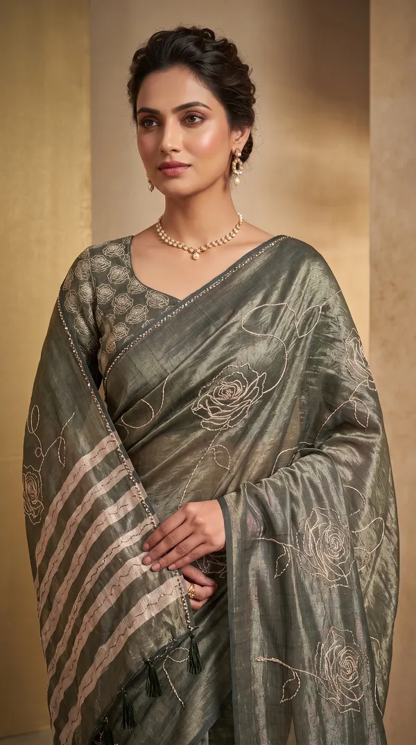 soma_Olive_Green_Heavy_Zari_Brocade_Work_Saree_With_Floral_Border
