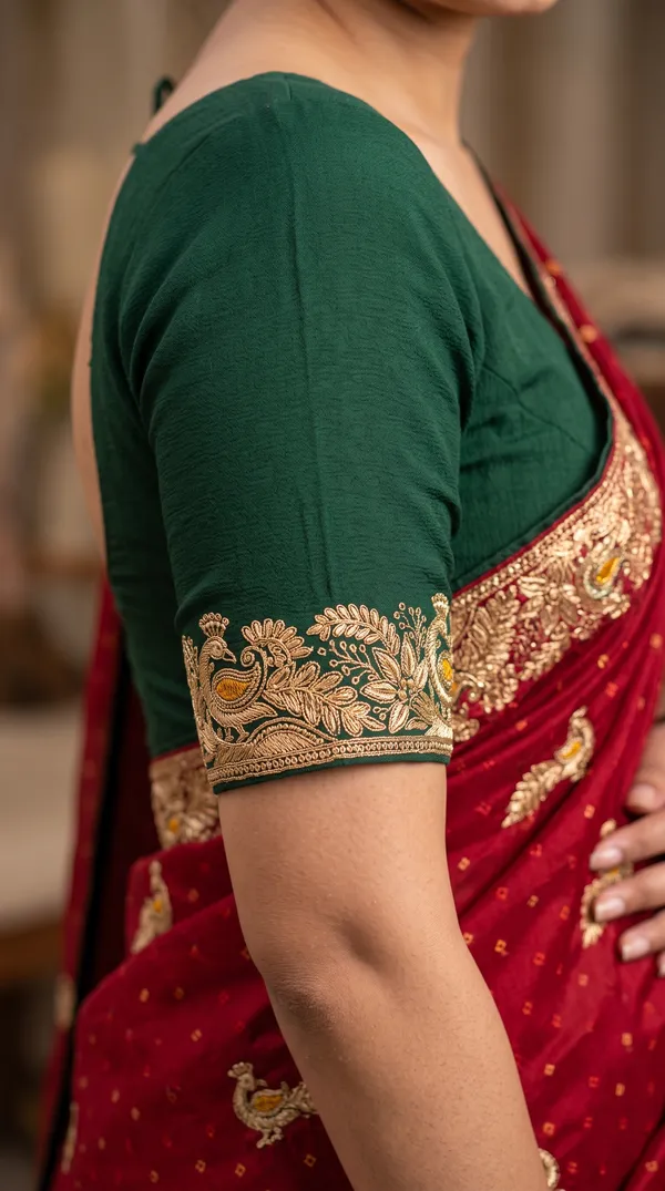 soma_Classic_Red_Saree_With_Intricate_Zari_Work_And_Contrast_Dark_Blouse
