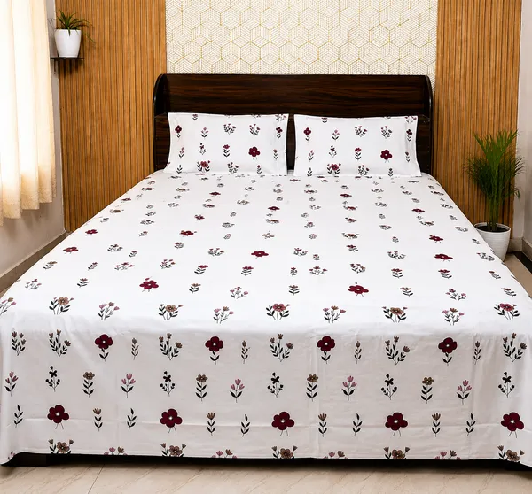 White_Floral_Block_Print_Double_Bedsheet_Set