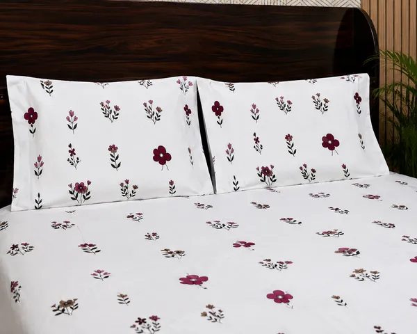 White_Floral_Block_Print_Double_Bedsheet_Set