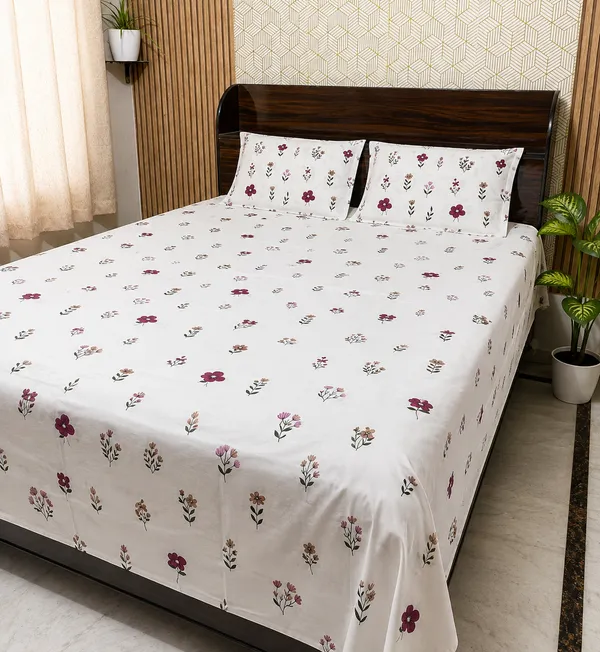 White_Floral_Block_Print_Double_Bedsheet_Set