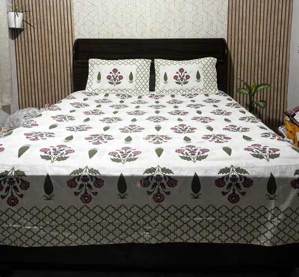 White_Botanical_Block_Print_Double_Bedsheet_Set