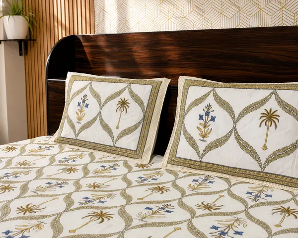 White_Botanical_Block_Print_Double_Bedsheet_Set