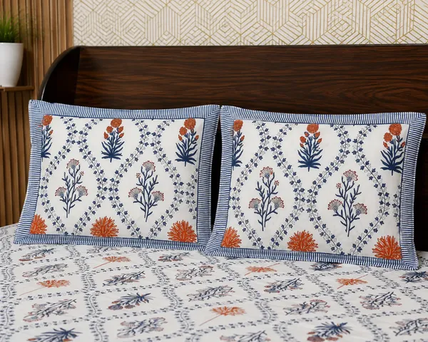 White_Botanical_Block_Print_Double_Bedsheet_Set