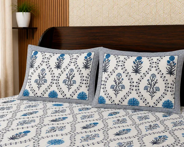 White_Botanical_Block_Print_Double_Bedsheet_Set
