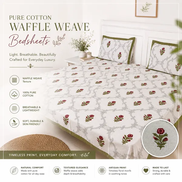 Waffle_Weave_Cotton_Bedsheet_With_Pillow_Cover_Set