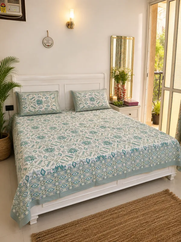 Handblock_Ikat_Cotoon_Bedsheet
