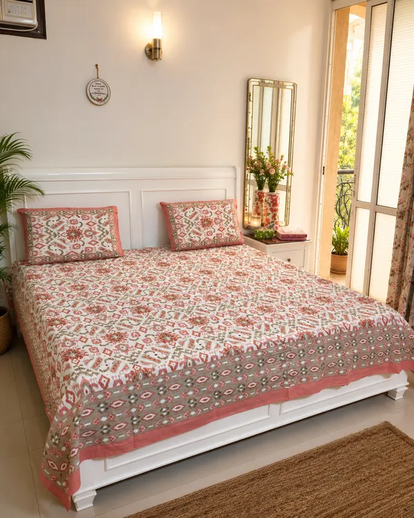 Handblock_Ikat_Cotoon_Bedsheet
