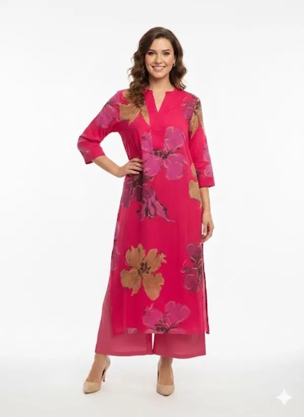 Pink_Beige_Cotton_Straight_Abstract_Floral_Wide-Leg_Co-Ord_Set_For_Women