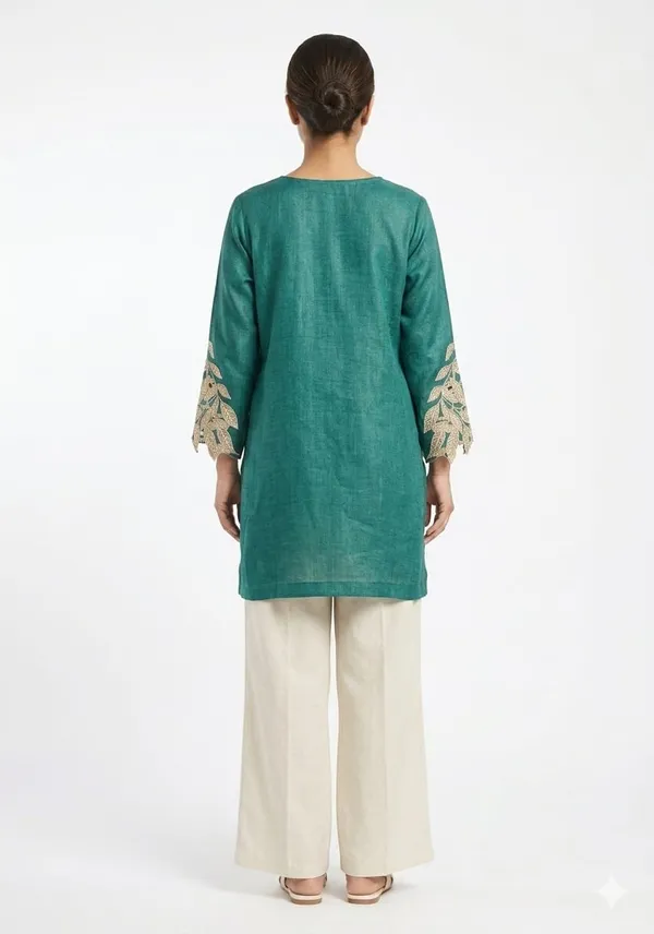 Teal_Cotton_Straight_Cut-Work_Embroidered_Tunic_Set_For_Women