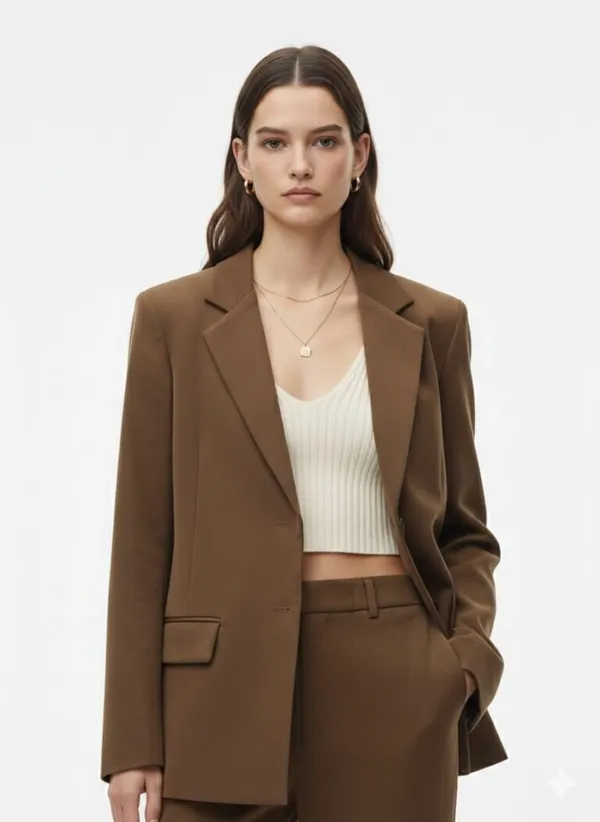 Chocolate_Brown_Crepe_Single_Breasted_Blazer_Set_For_Women