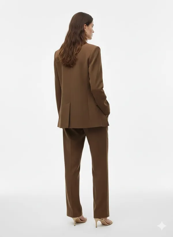 Chocolate_Brown_Crepe_Single_Breasted_Blazer_Set_For_Women