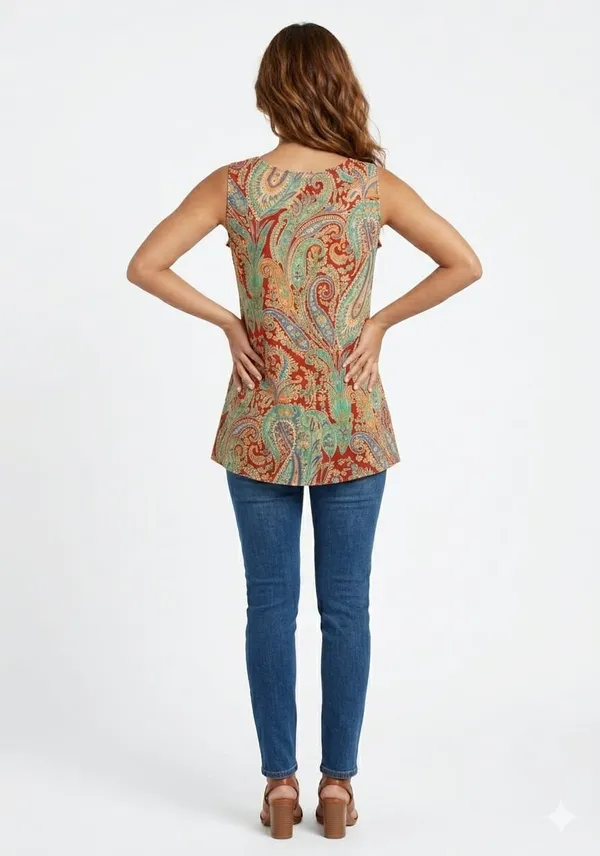 Terracotta_Cotton_Sleeveless_Paisley_Print_Tassel_Kurti_For_Women