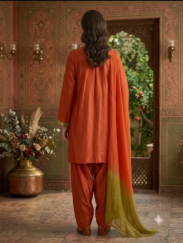 Rust_Orange_&_Olive_Green_Dual-Tone_Silk_Suit_Set