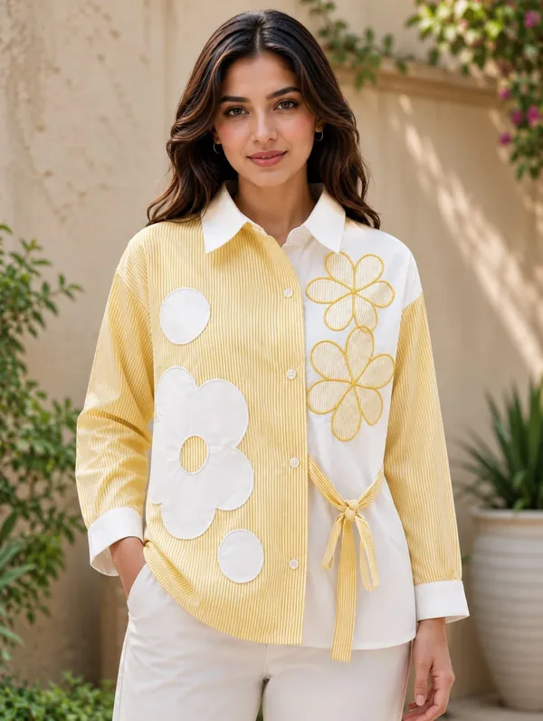 Yellow_Cotton_Relaxed_Fit_Colour-Block_Floral_Shirt_For_Women
