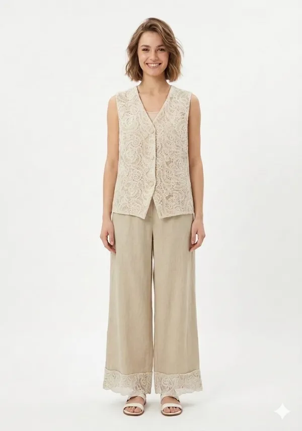 Beige_Linen_Lace_Vest_Wide-Leg_Trouser_Set_For_Women