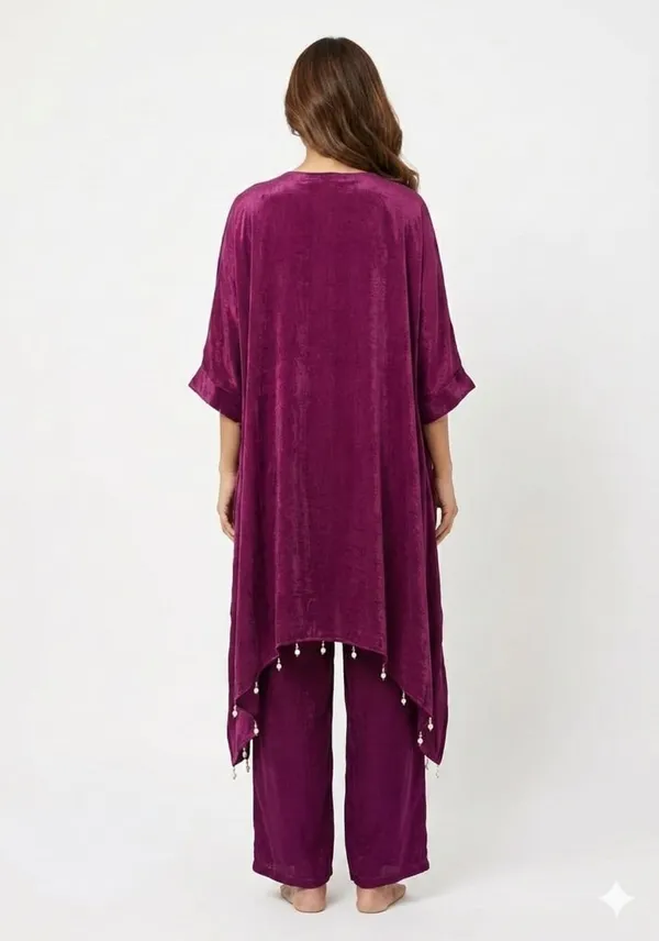 Wine_Crepe_Asymmetric_Kaftan_Set_For_Women