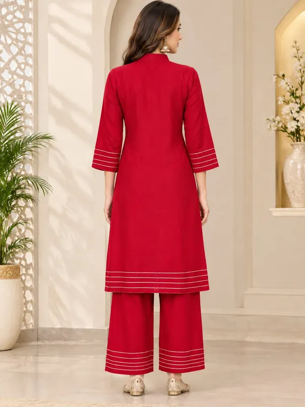 Crimson_Red_Mandari-Collar_Embroidered_Kurta_Set