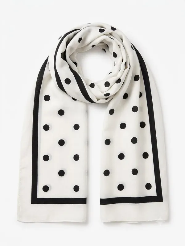 Black_&_White_Silk_Polka_Dot_Border_Stole_For_Women