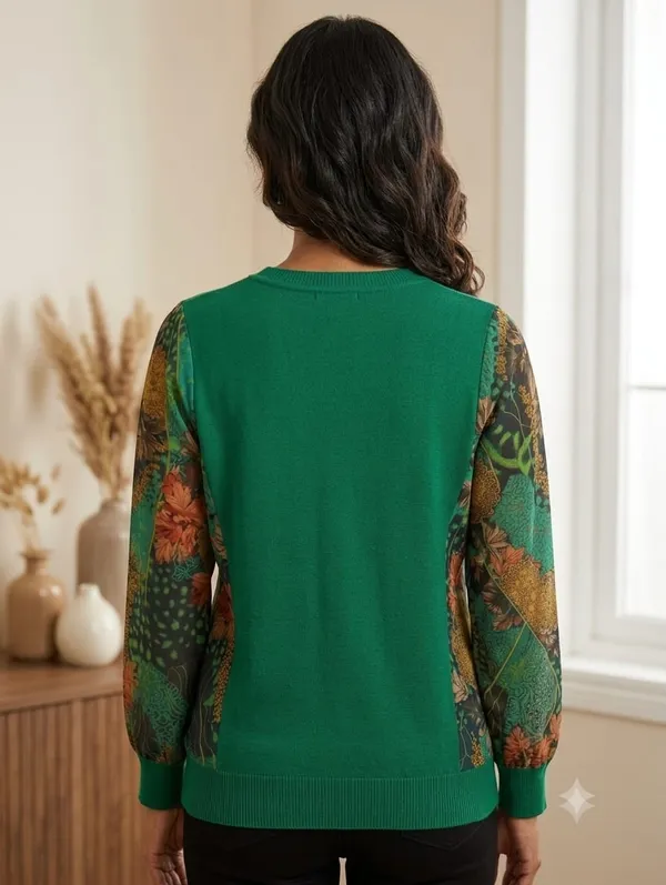 Floral_Floral-Sleeve_Knit_Top_/_3D_Appliqué_Mixed-Media_Pullover_Sweater