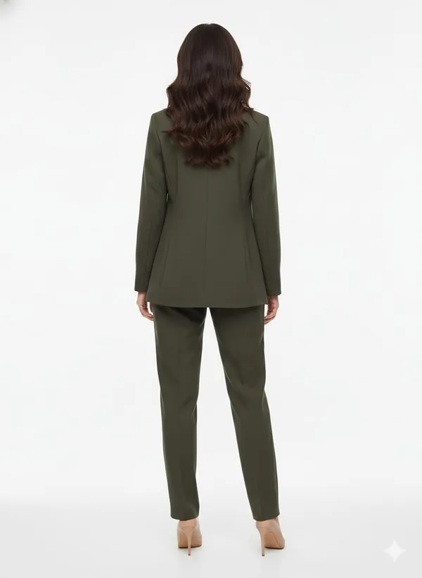 Olive_Green_Cotton_Tailored_Single-Breasted_Blazer_Set_For_Women