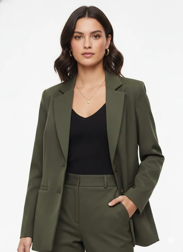 Olive_Green_Cotton_Tailored_Single-Breasted_Blazer_Set_For_Women