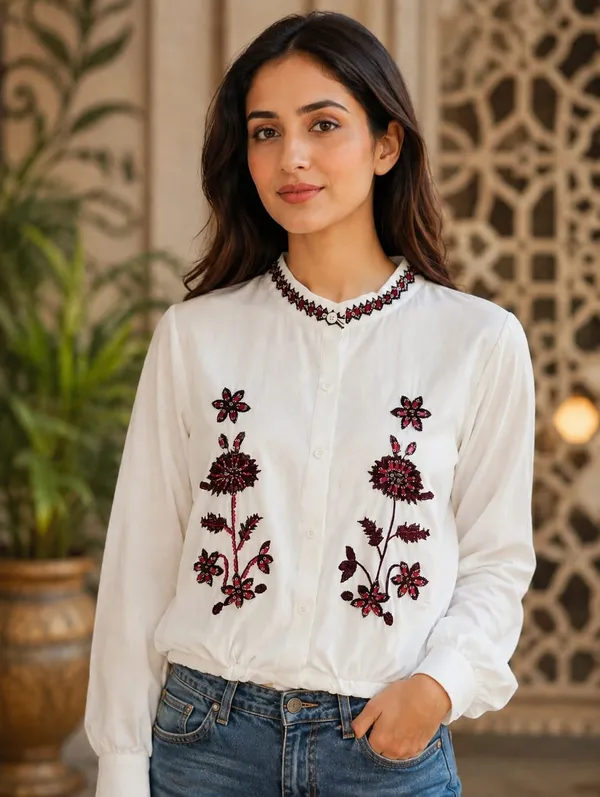 White_Cotton_Relaxed_Fit_Floral_Embroidered_Shirt_For_Women