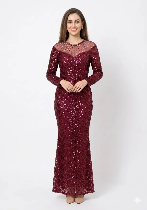 Burgundy_Illusion_Sequin_Mermaid_Gown
