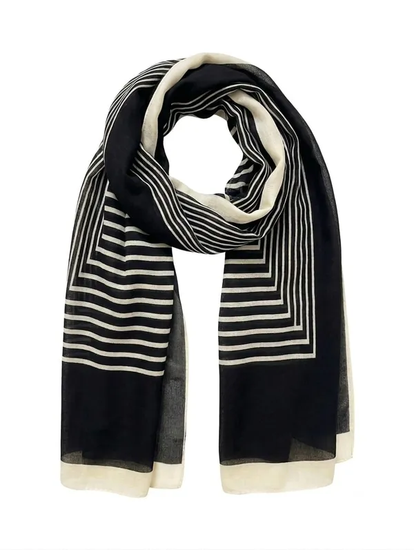 Black_&_White_Cotton_Geometric_Stripe_Stole_For_Women