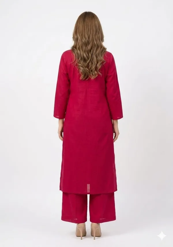 Dark_Pink_Silk_Straight_Horse_Embroidered_Kurta_For_Women