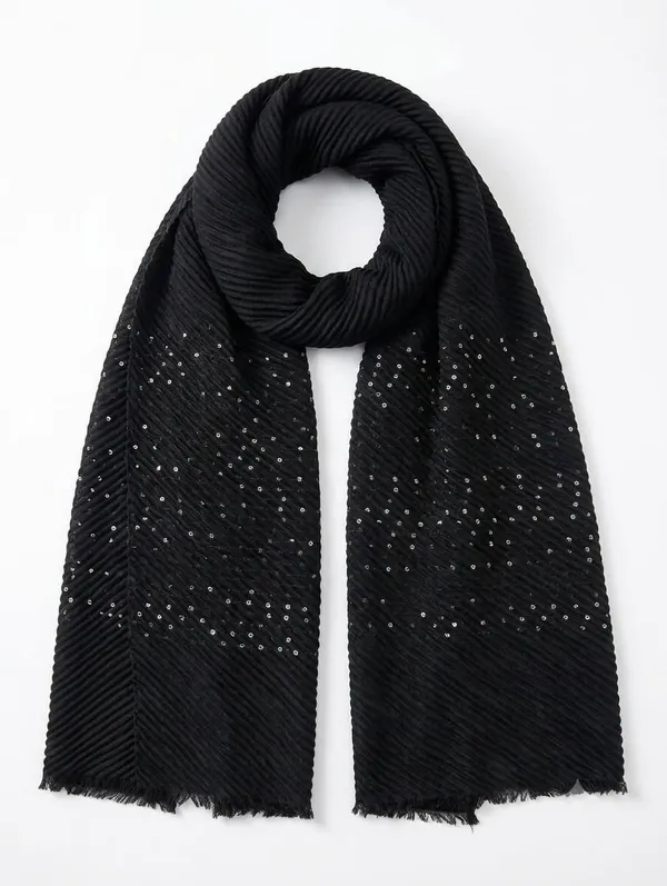 Black_Silk_Chevron_Crinkle_Scarf_Stole_For_Women