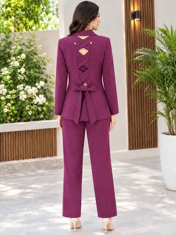 Criss-Cross_Back_Bow-Detail_Women's_Pant_Suit