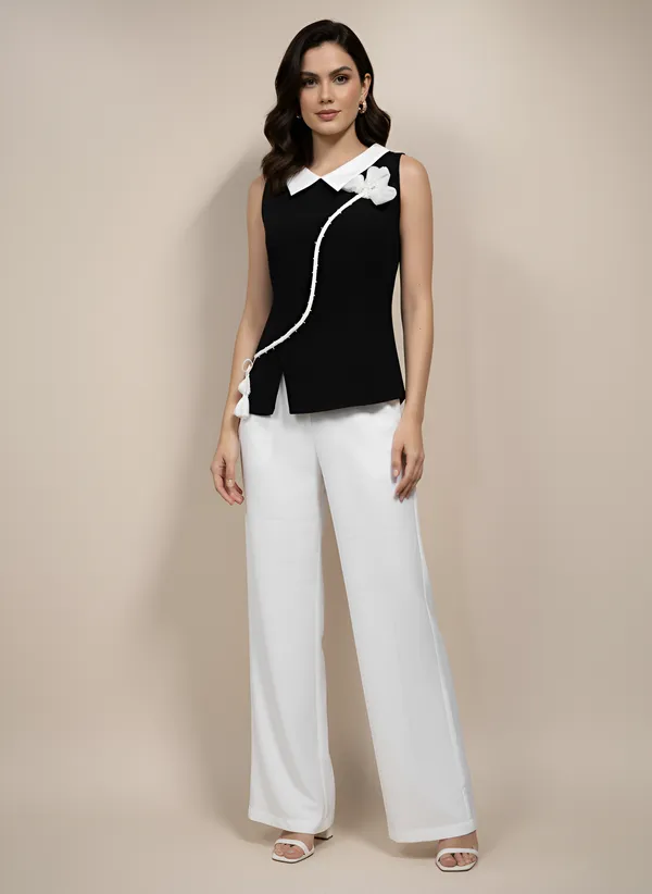 Black_&_White_Crepe_Sleeveless_Tunic_Set_For_Women