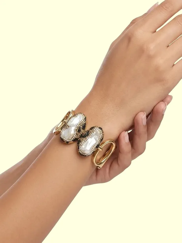 White_Alloy_Baroque_Pearl_Pave_Sculptural_Link_Bracelet_For_Women