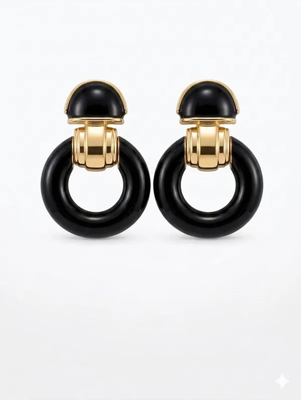 Gold_Black_Enamel_Door_Knocker_Hoop_Drop_Earrings_For_Women