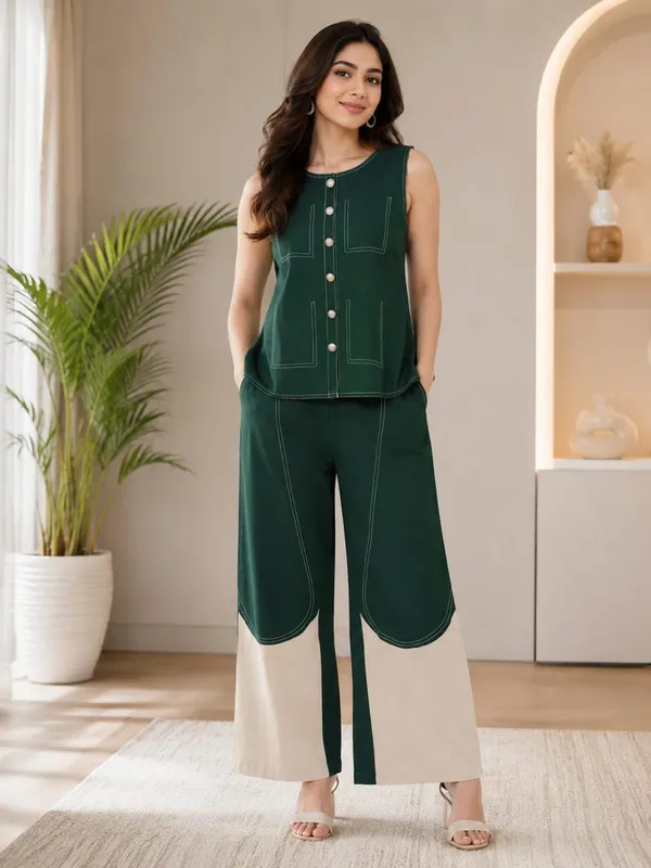 Dark_Green_&_Beige_Color-Blocked_Co-ord_Set