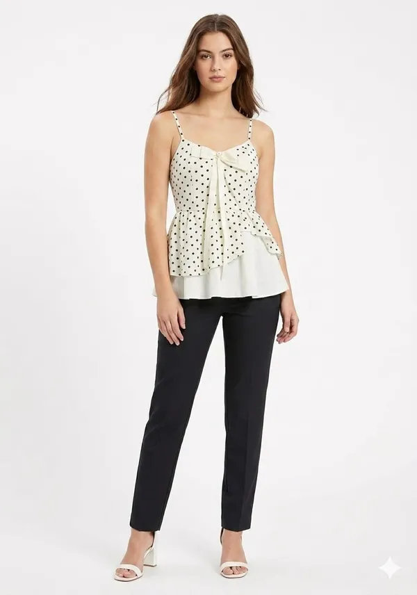 Ivory_Satin_Corset-Style_Polka_Dot_Peplum_Top_For_Women