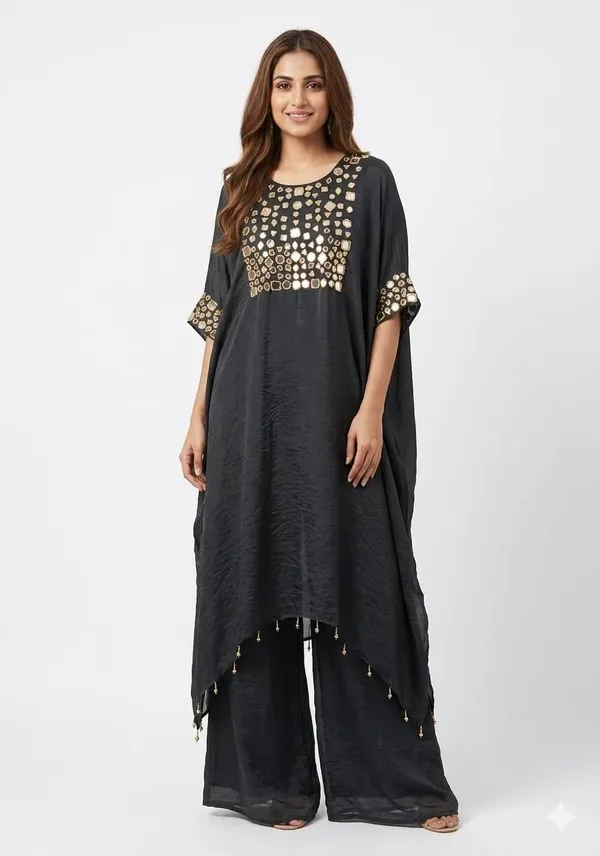 Embellished_Black_Georgette_Kaftan_Set