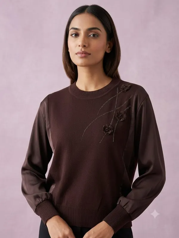 Embellished_Floral_Appliqué_Hybrid_Sweater_Top